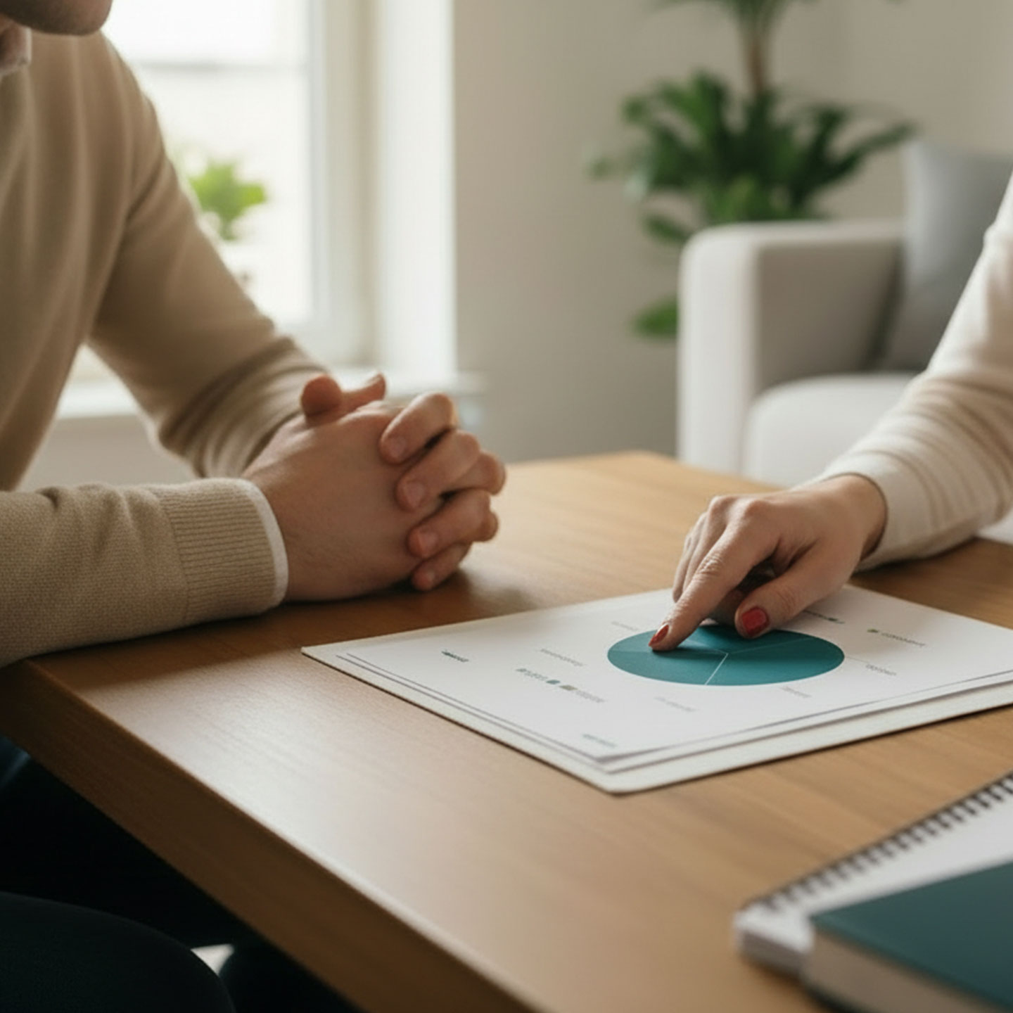 Foto Ramona Croffet berät einen Kunden an einem Tisch
