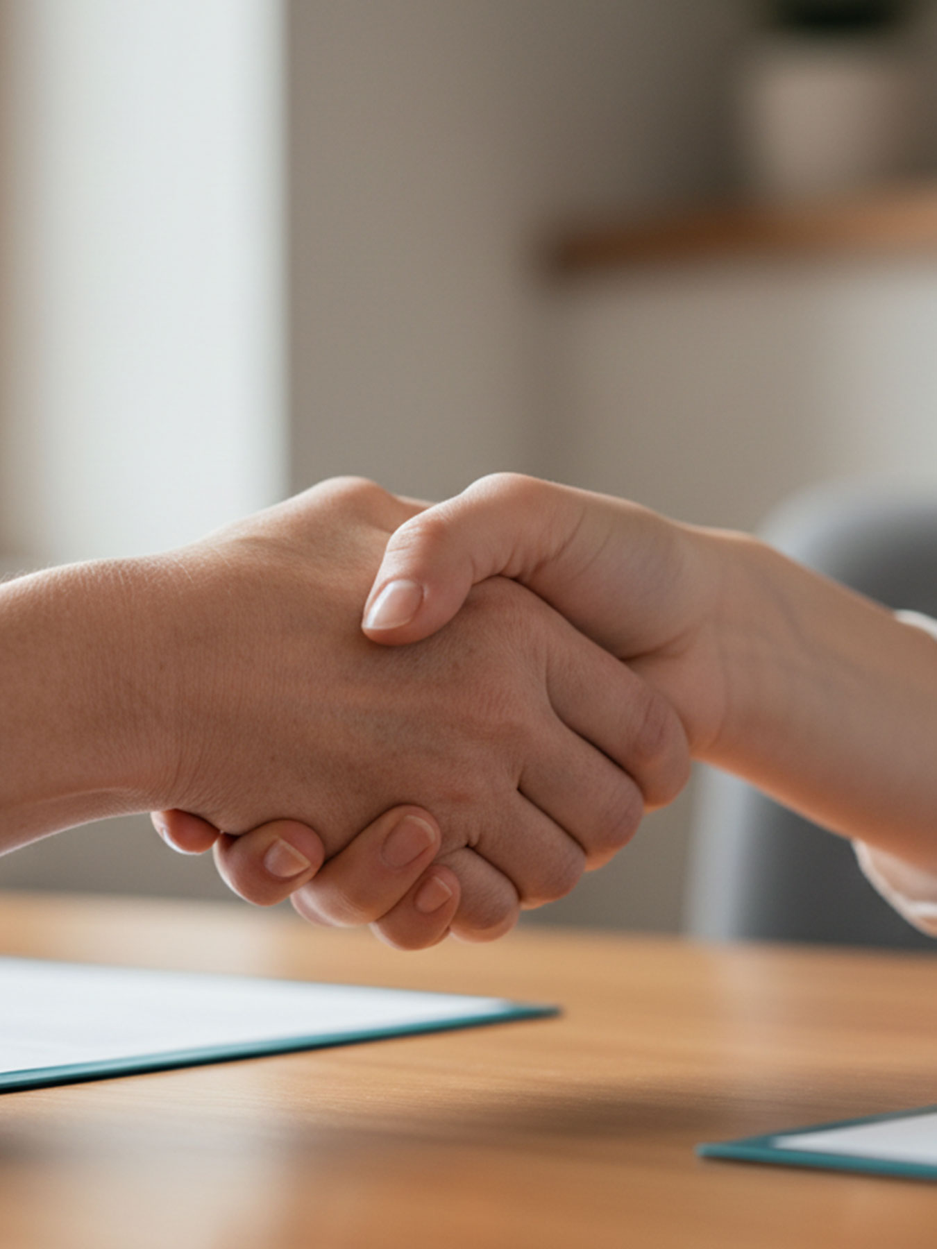 Zwei Frauen schütteln sich die Hand.
