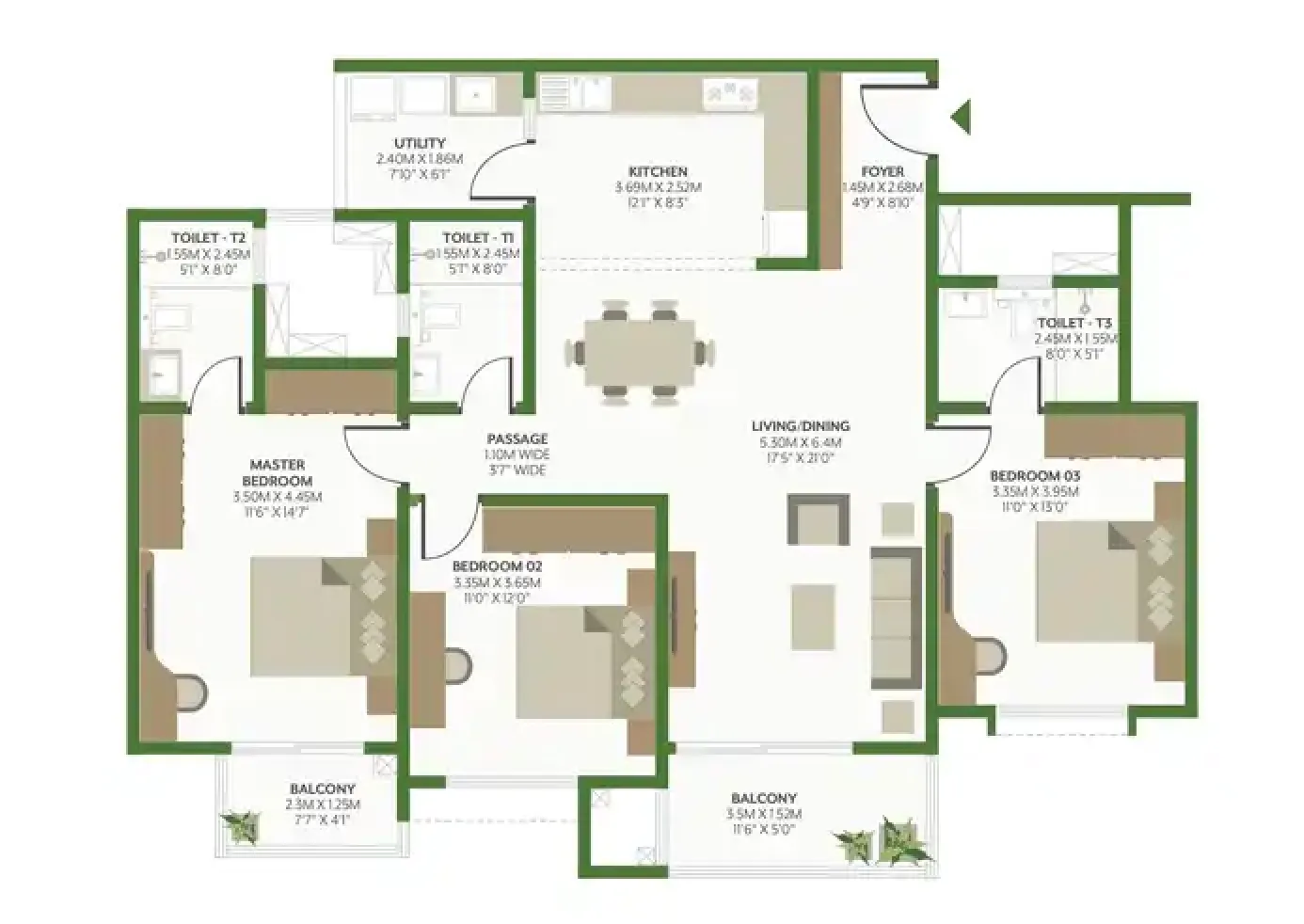 Floor Plan 3 BHK Godrej woods