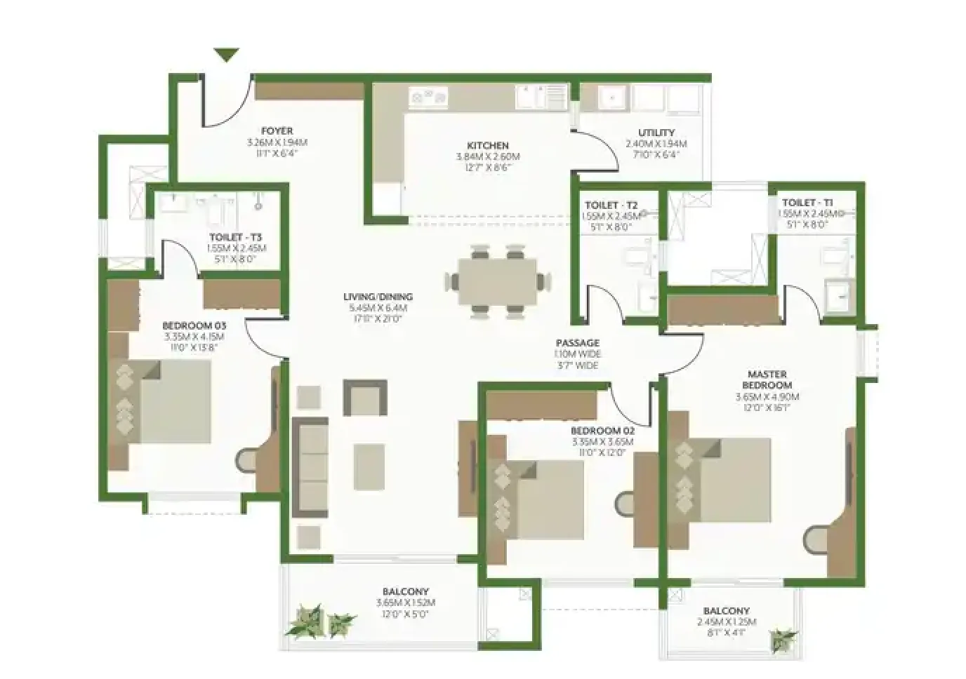 Floor Plan 3 BHK L Godrej woods
