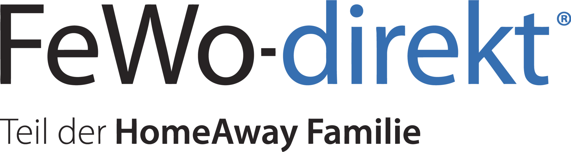 FeWo-direkt Logo mit dem Text Teil der HomeAway Familie.