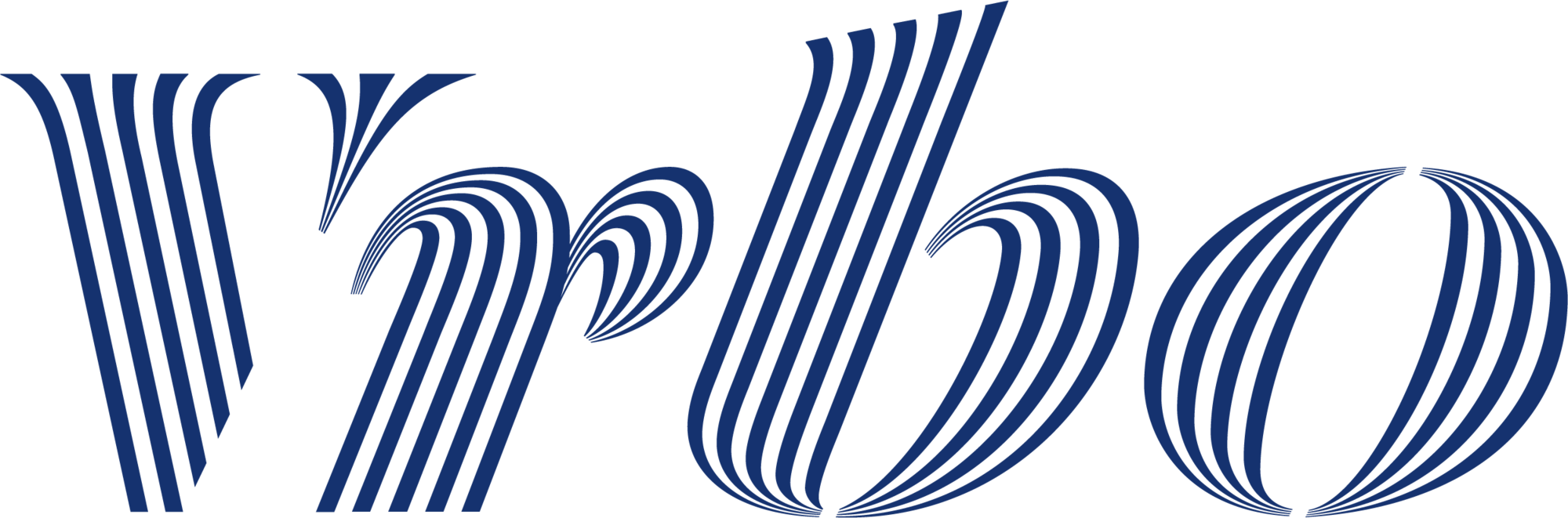 Logo mit stilisiertem Schriftzug 'Vrbo' in dunkelblauen Linien.