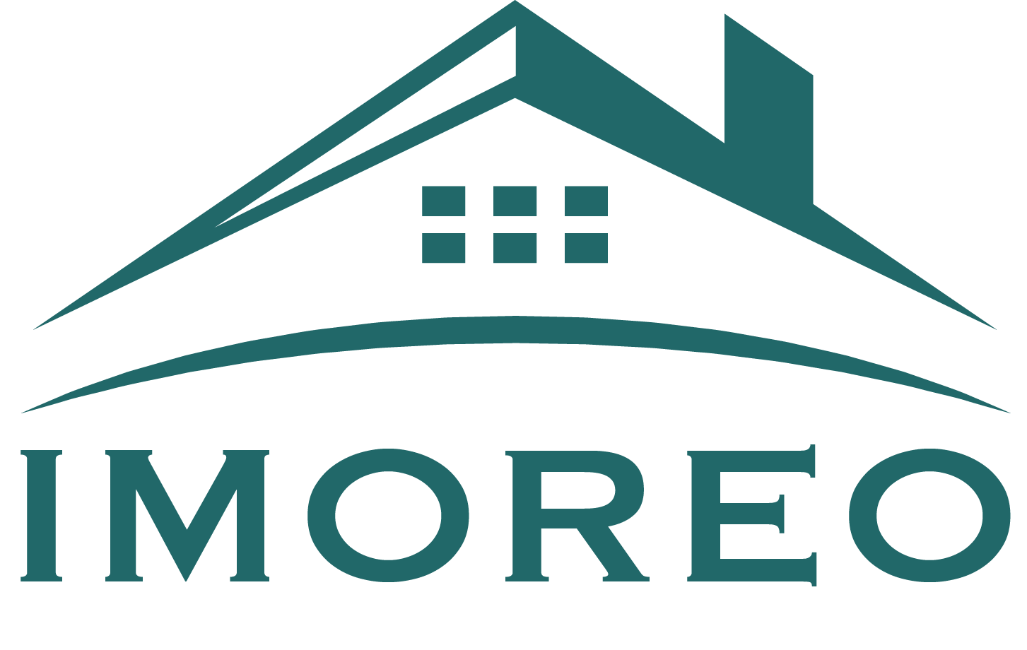 Logo eines Hauses mit Dach, Fenster und Schornstein über dem Schriftzug Imoreo.