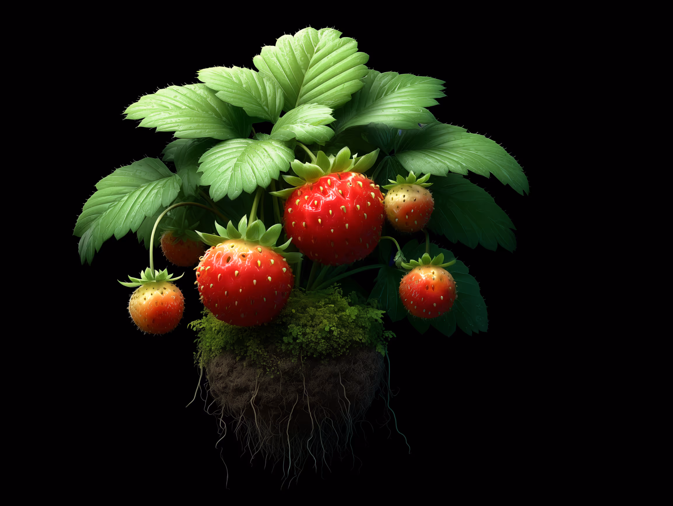 Fresh strawberries growing under sustainable CO₂ enrichment.