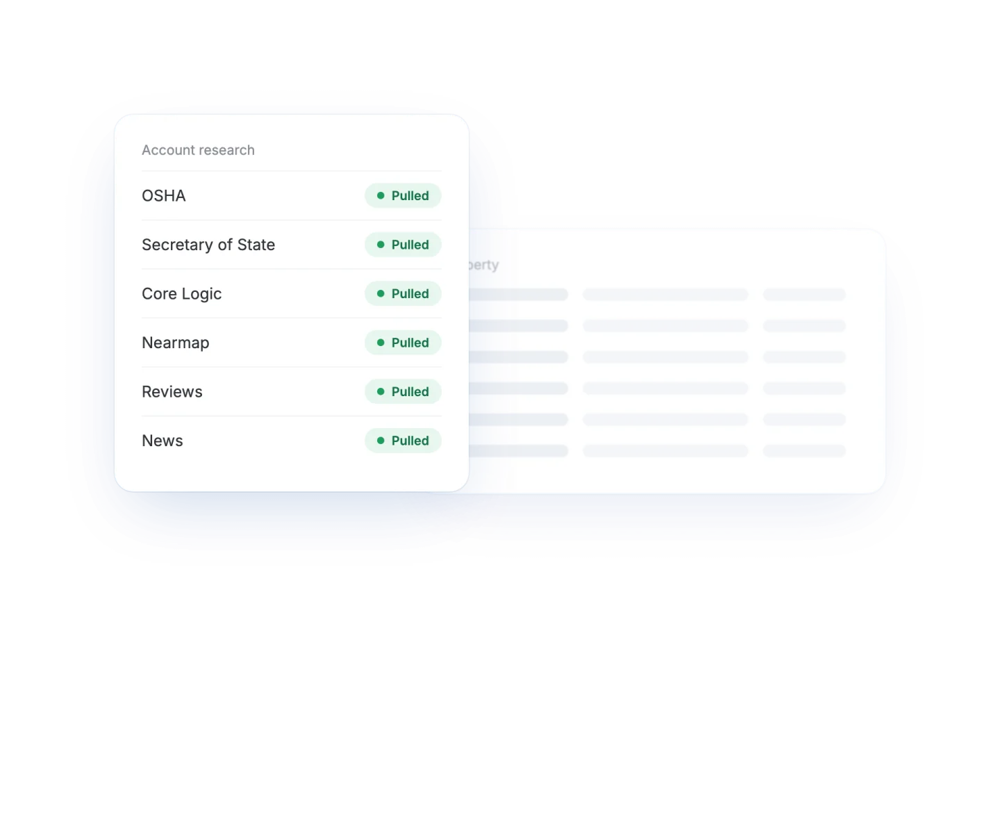 Pibit account research pulling OSHA, Secretary of State, Core Logic, Nearmap, reviews and news sources automatically
