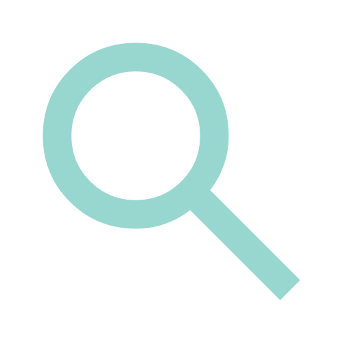 Light turquoise magnifying glass icon symbolizing search.
