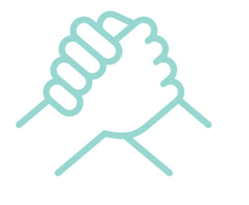 Outlined icon of two hands clasped together in a handshake or solidarity gesture.