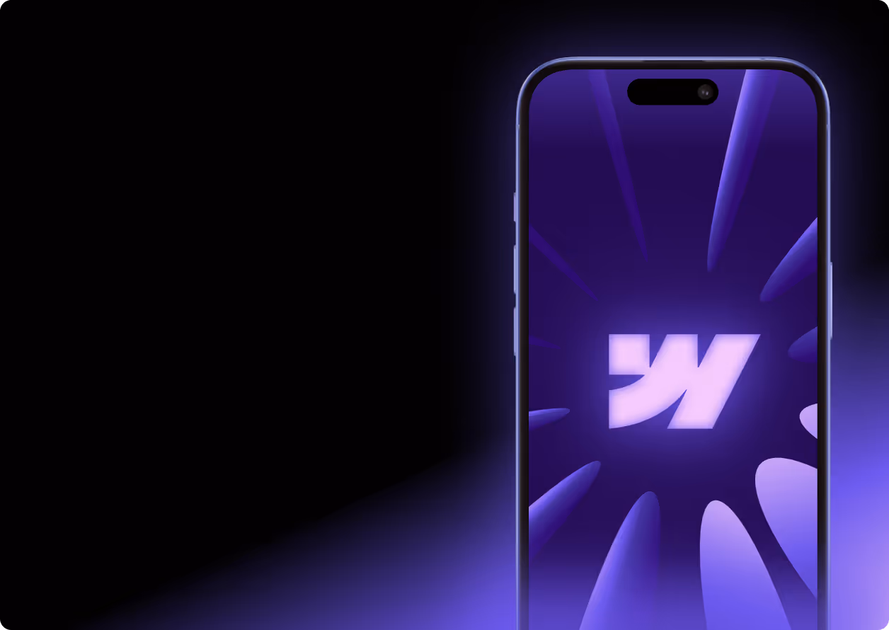 Person holding a smartphone displaying a blue and purple abstract design on screen.