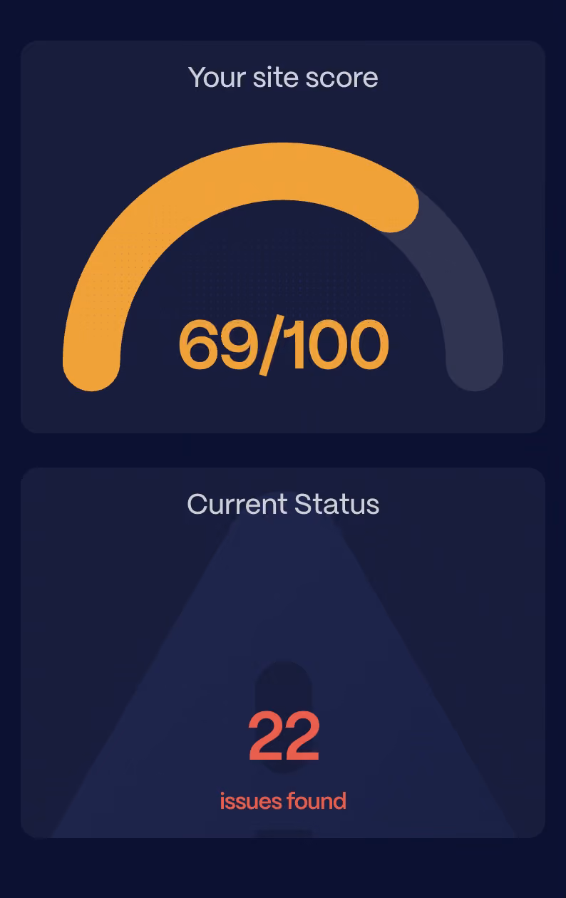 Screenshot from Foresight website audit results page showing scoring and number of found issues.