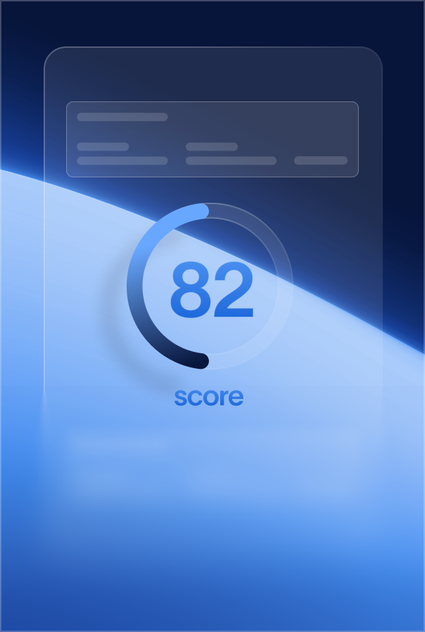 Illustration of a webpage with a metadata structure above a score indicator showing 82, representing Foresight's SEO, AEO, and technical foundations analysis.