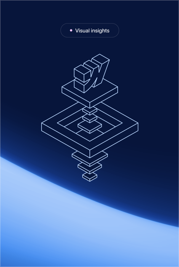 Isometric wireframe illustration of layered geometric shapes representing visual identity deconstruction and brand consistency analysis.