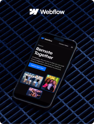 Flow Ninja Foresight audit showcase — Webflow careers page displayed on a mobile phone, featuring the "Remote Together" campaign page.