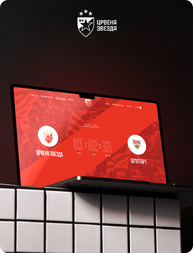 Flow Ninja Foresight audit showcase — FK Crvena Zvezda website displayed on a monitor, featuring a live match countdown screen.