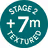 Circular green badge with white text reading 'STAGE 2 +7m TEXTURED'.