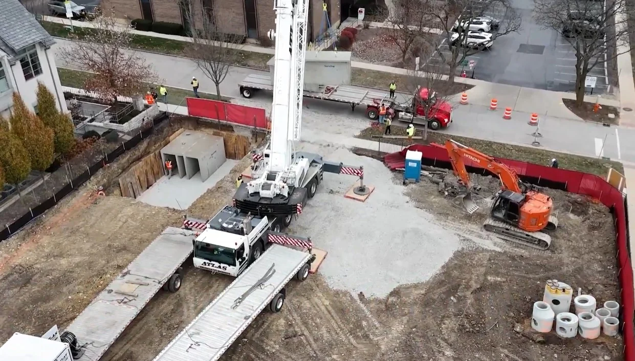 Excavation and underground utility work at a Naperville project site