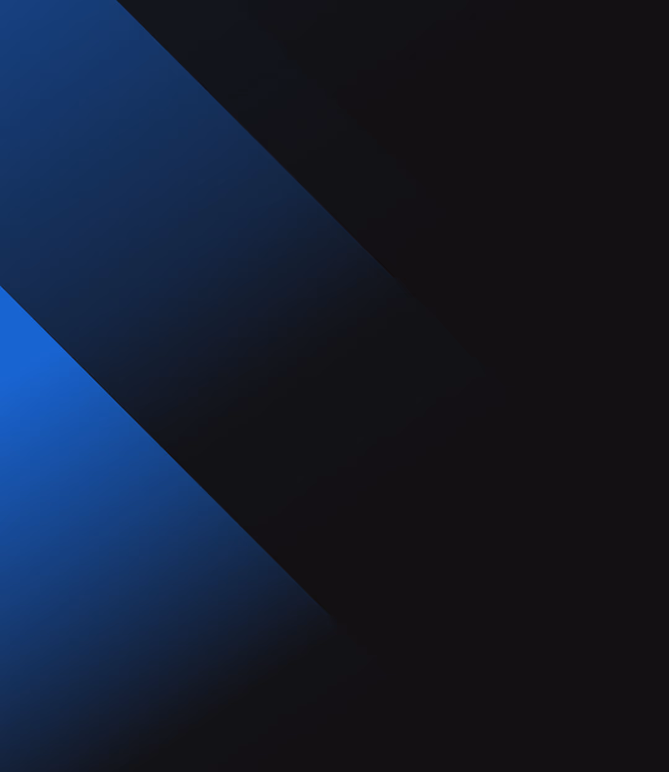 Abstract design with diagonal blue and black geometric shapes blending into a dark background.