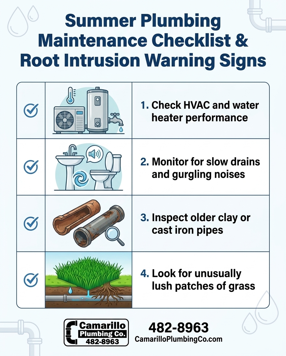 Summer Plumbing Maintenance Checklist & Root Intrusion Warning Signs