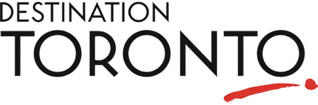 Logo with text 'DESTINATION TORONTO' and a red swoosh underlining 'TORONTO' ending in a dot.