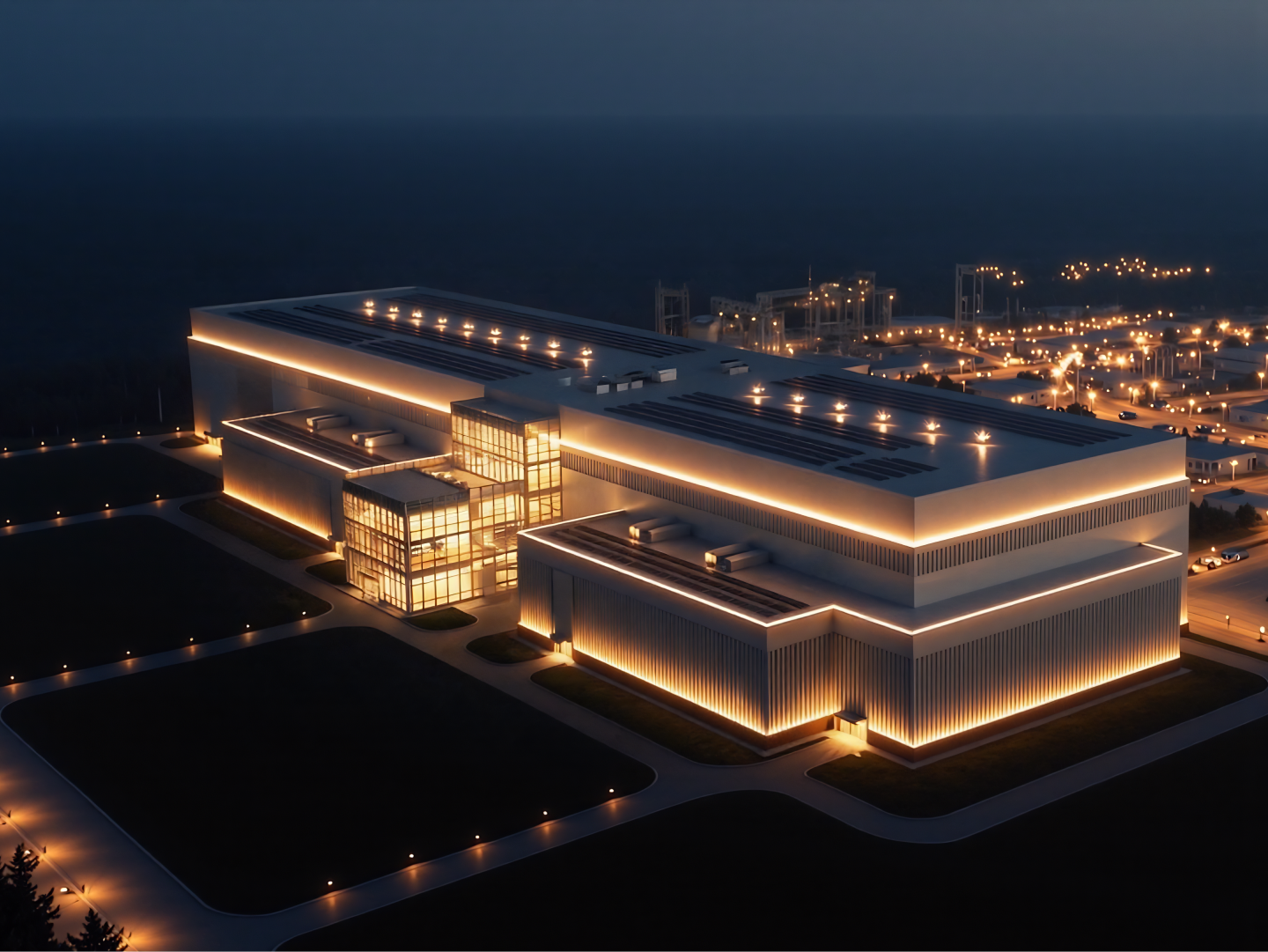 AI generated data-center at night