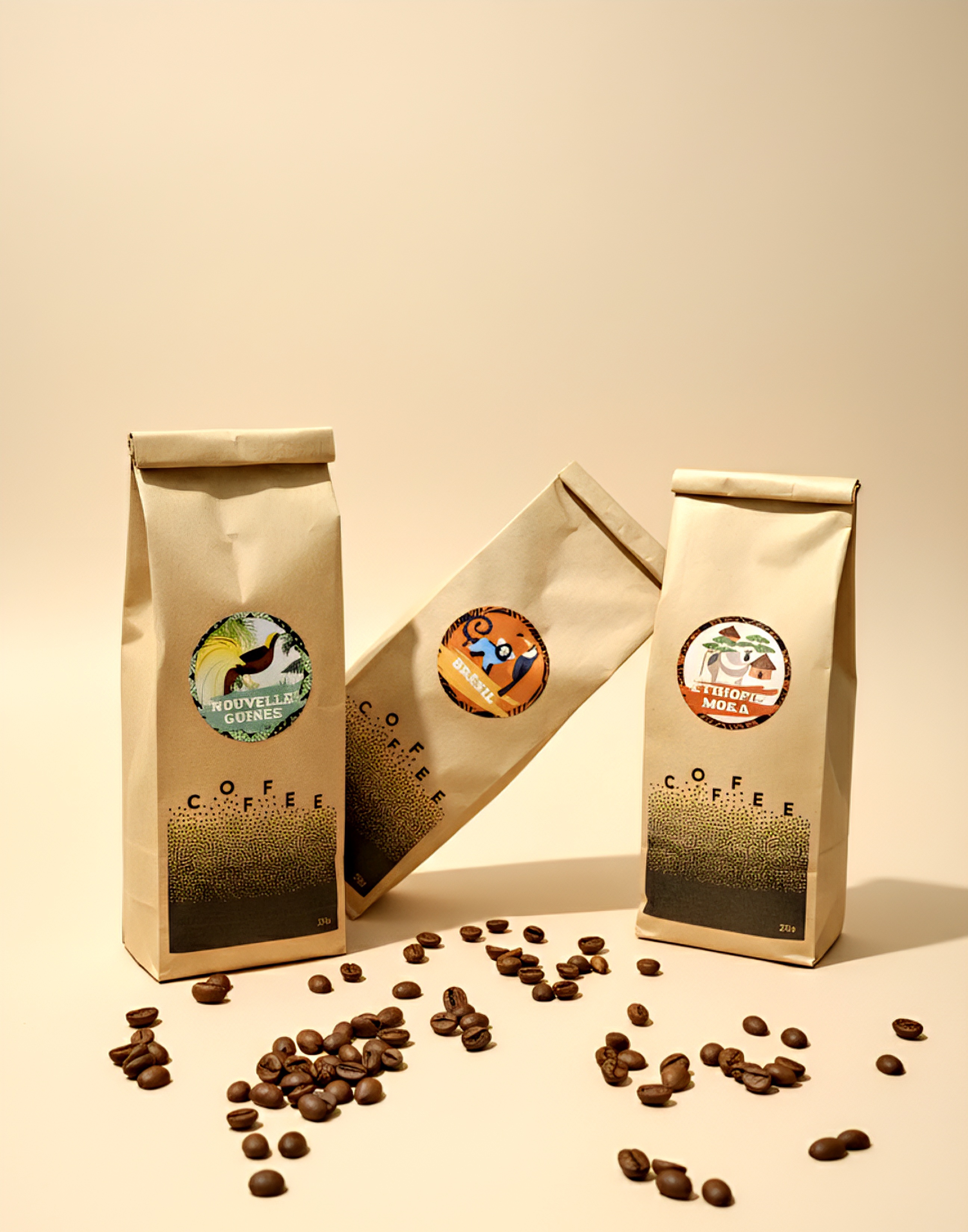 Assortimement de paquets de café pure origine de la boutique Maison Lhôte.