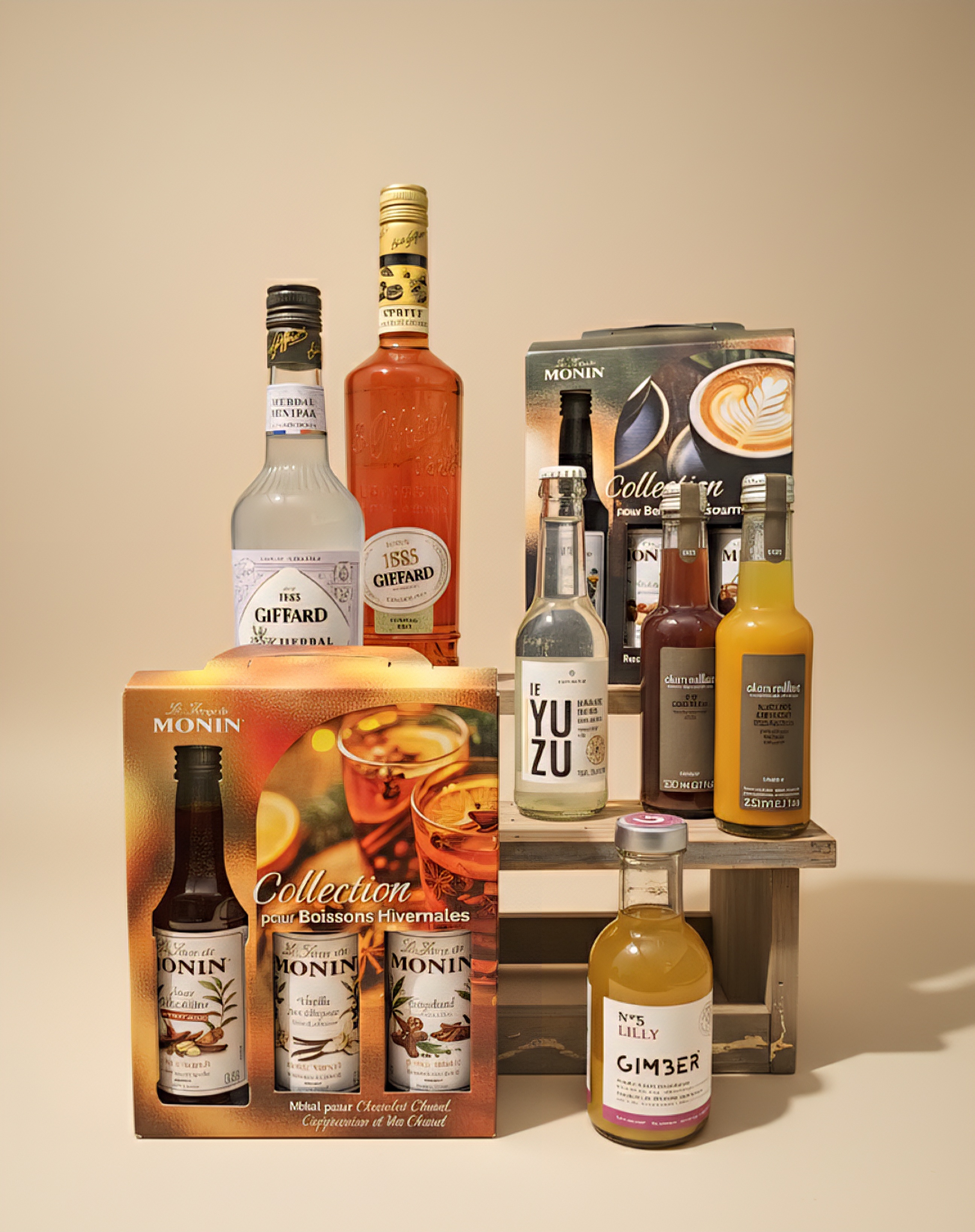 Sélection de produits sans alcool : sirops Monin, sirops Giffard et mixes pour cocktails sans alcool et mocktails à l'épicerie Maison Lhôte de Tours.