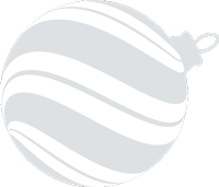 White Christmas ornament ball with light gray wavy stripes and a small hanging loop.