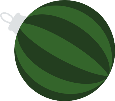 Stylized green watermelon graphic with a gray loop handle on top left.