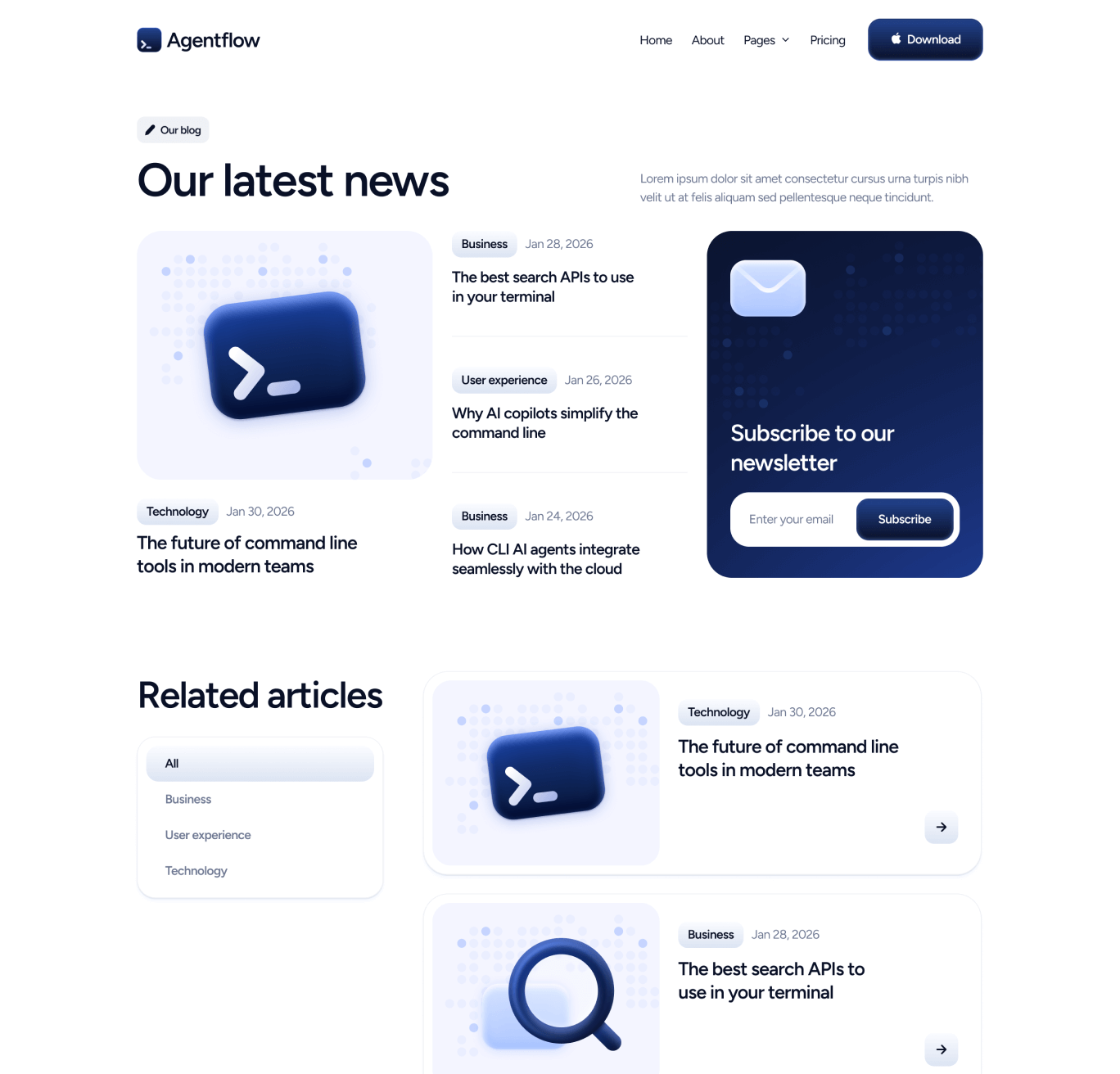 Agentflow - Blog V3 Page - Terminal AI Assistant Webflow Template