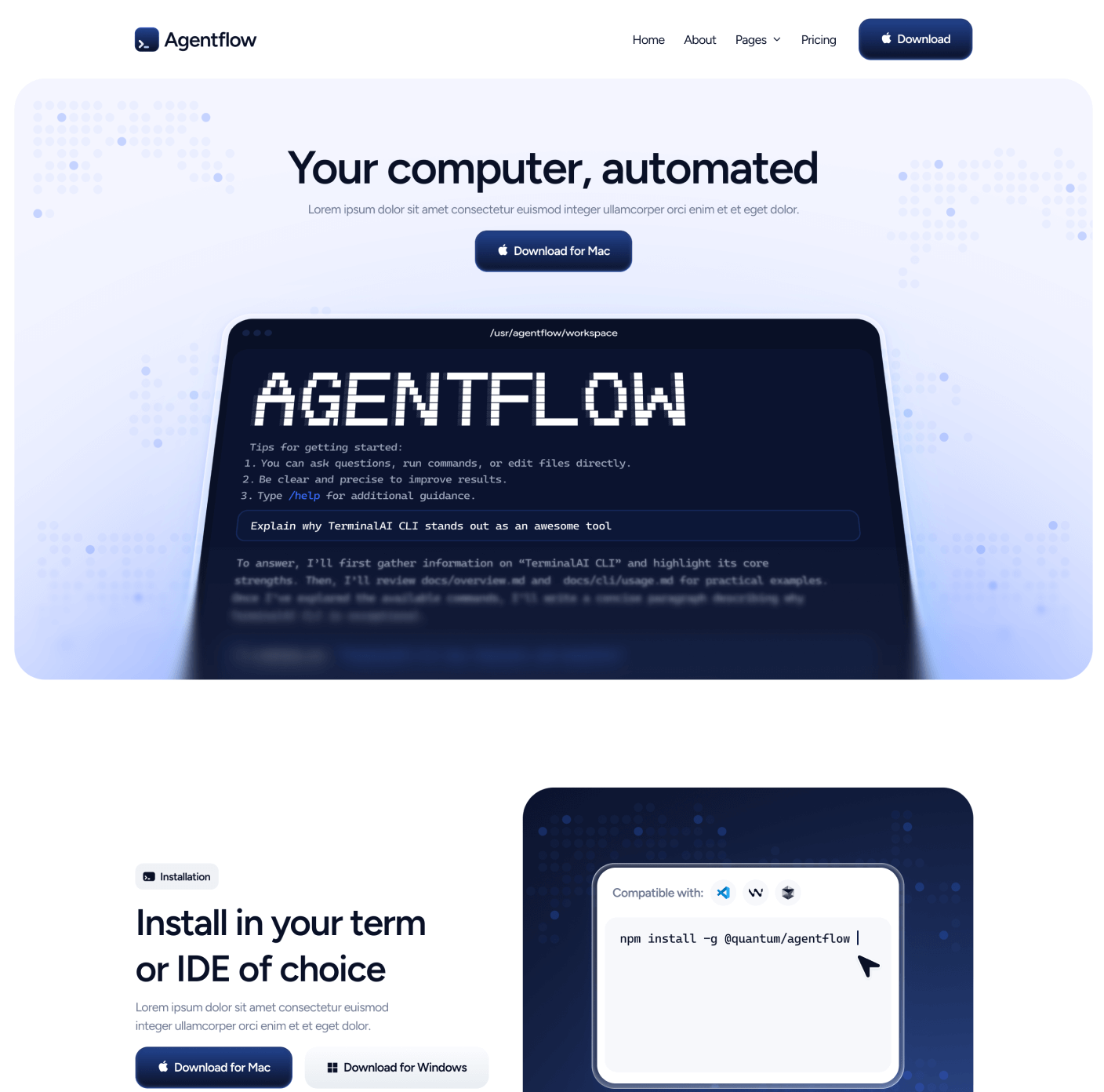 Agentflow - Home V1 Page - Terminal AI Webflow Template