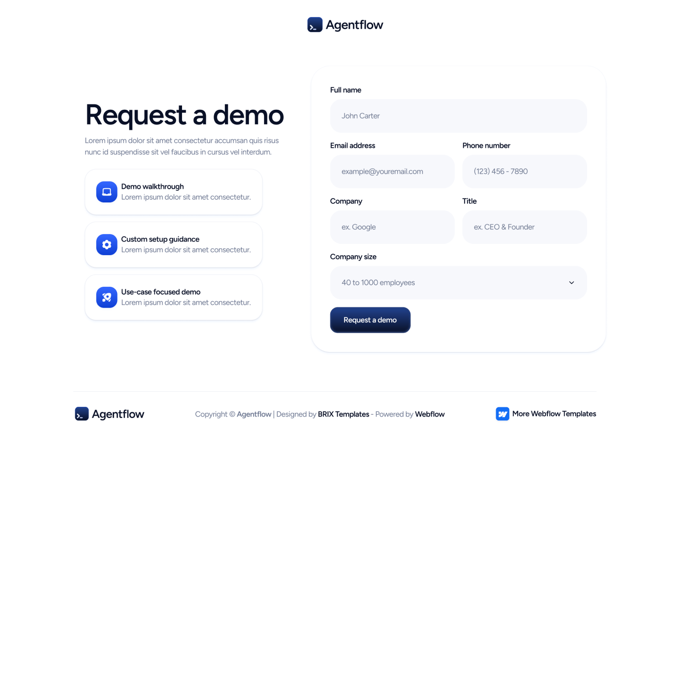 Agentflow -  Request A Demo Page - Terminal AI Webflow Template
