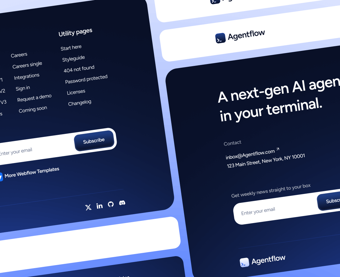 Agentflow - 3 Headers And Footers Included - Terminal AI Assistant Webflow Template