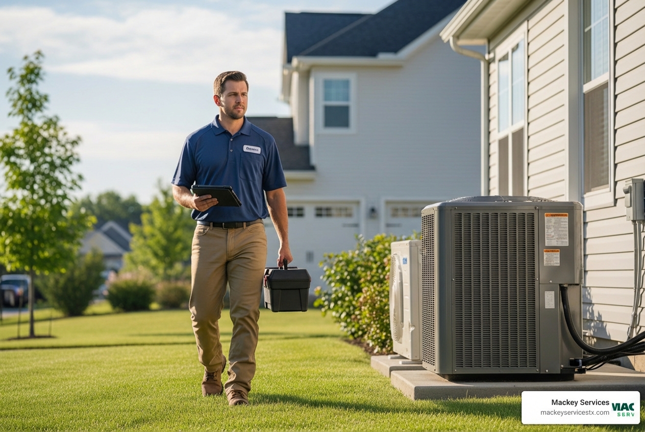 Infographic showing emergency heat pump repair process: 1. Identify warning signs like no air flow or strange noises, 2. Perform basic safety checks on thermostat and breakers, 3. Call local 24/7 emergency service, 4. Prepare for technician arrival by clearing access and noting symptoms - emergency heat pump repair in texas city, tx Infographic showing emergency heat pump repair process: 1. Identify warning signs like no air flow or strange noises, 2. Perform basic safety checks on thermostat and breakers, 3. Call local 24/7 emergency service, 4. Prepare for technician arrival by clearing access and noting symptoms - emergency heat pump repair in texas city, tx