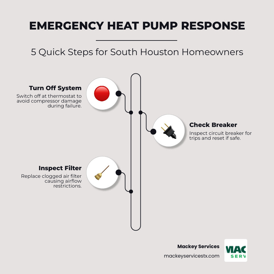 Infographic: 5 steps for emergency heat pump repair response in South Houston TX with humidity and climate factors Infographic: 5 steps for emergency heat pump repair response in South Houston TX with humidity and climate factors