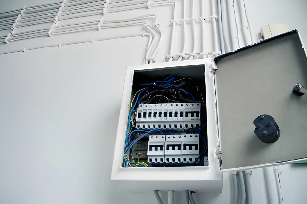 automatic transfer switch installed on an exterior wall