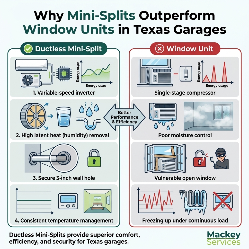 Why Mini-Splits Outperform Window Units in Texas Garages