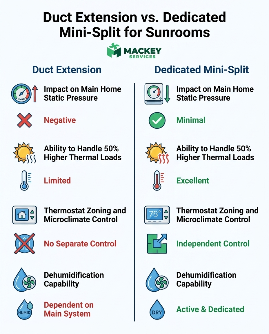 Duct Extension vs. Dedicated Mini-Split for Sunrooms