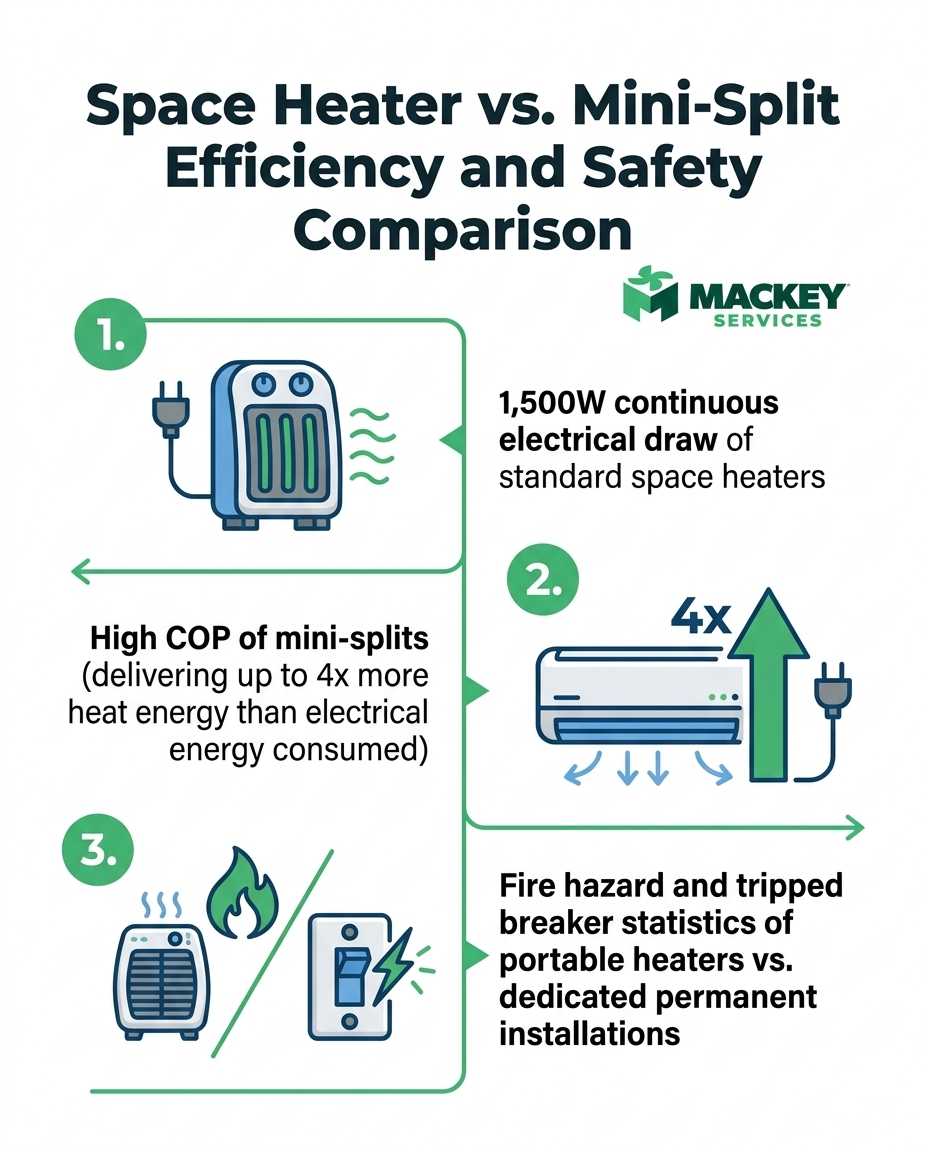 Space Heater vs. Mini-Split Efficiency and Safety Comparison