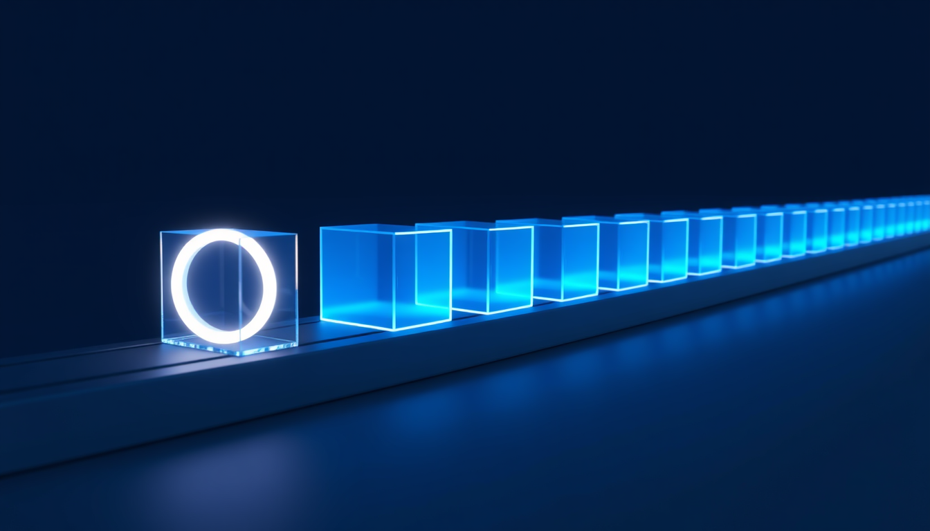 Identical glass cubes moving in single file through one counting ring