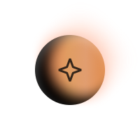 Brown spherical object with a black star-shaped symbol in the center and an orange shadow behind it.