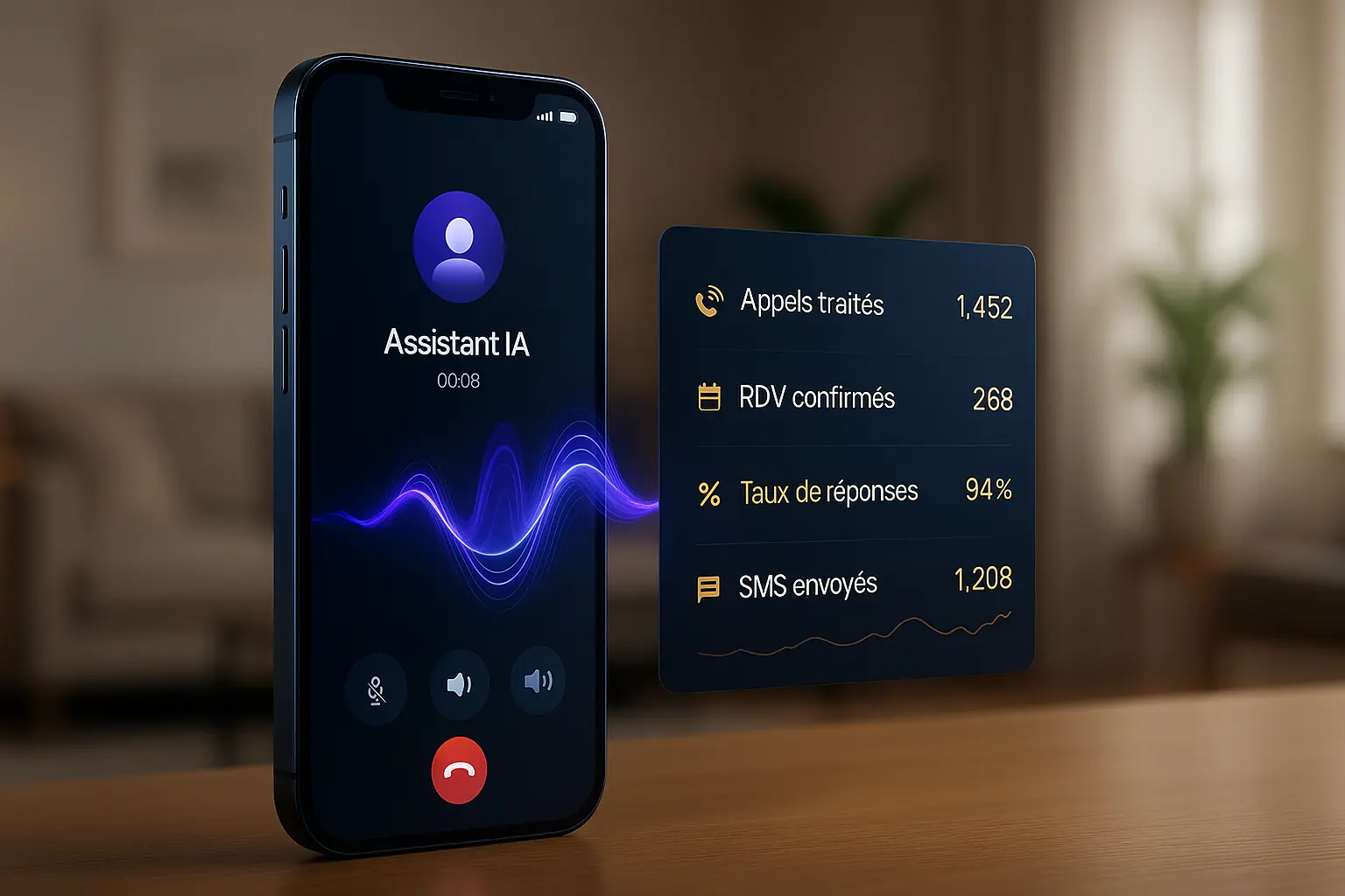 Illustration d’une assistante vocale IA pour un salon de beauté