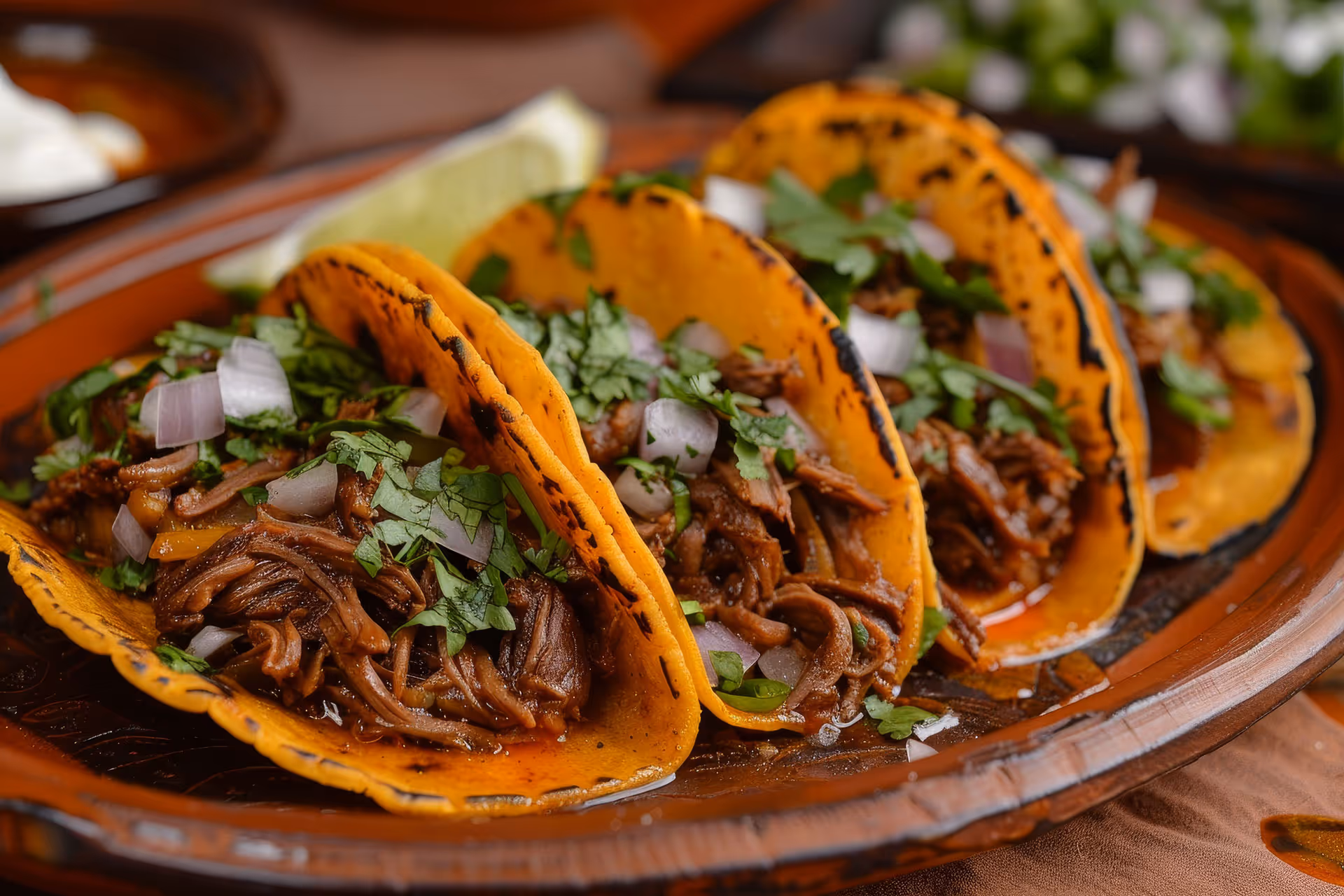 A plate of tacos with meat and onions.