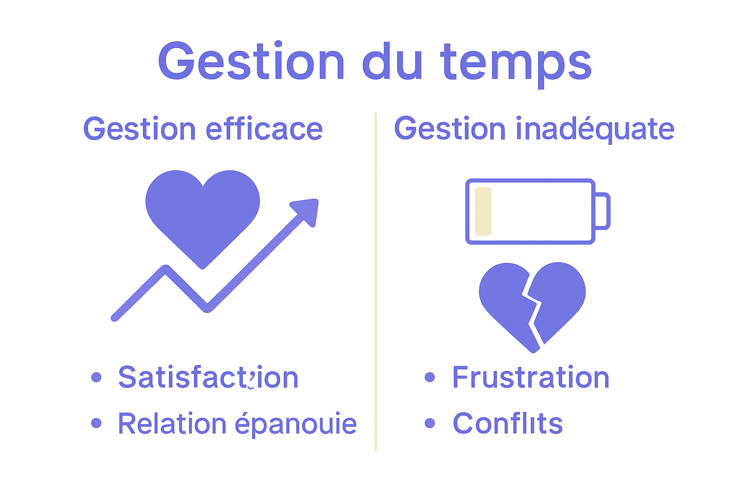 Infographic showing positive vs negative outcomes of time management in dating