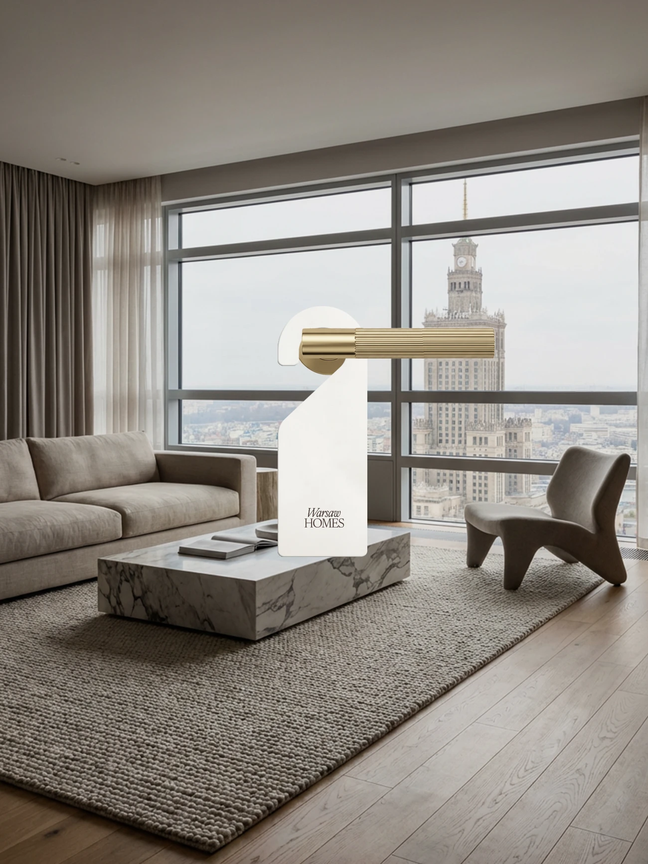 Zawieszka z logo Warsaw Homes w aranżacji wnętrza