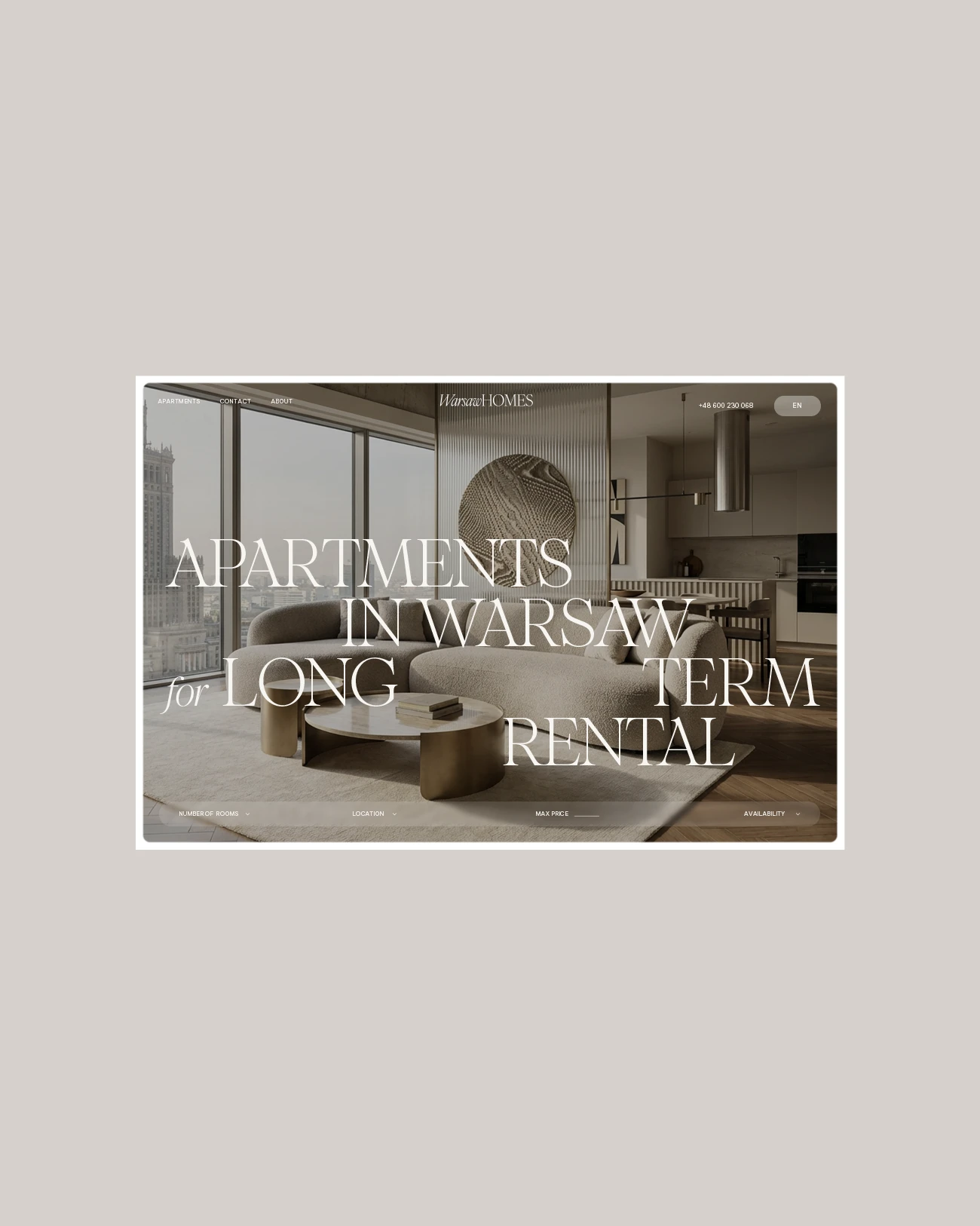 Makieta strony Warsaw Homes, układ strony głównej na ekranie