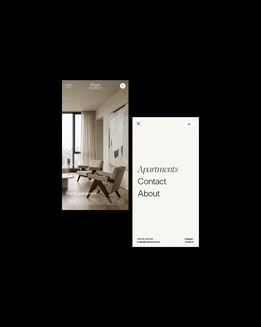 Strona internetowa apartamentów widok mobilny
