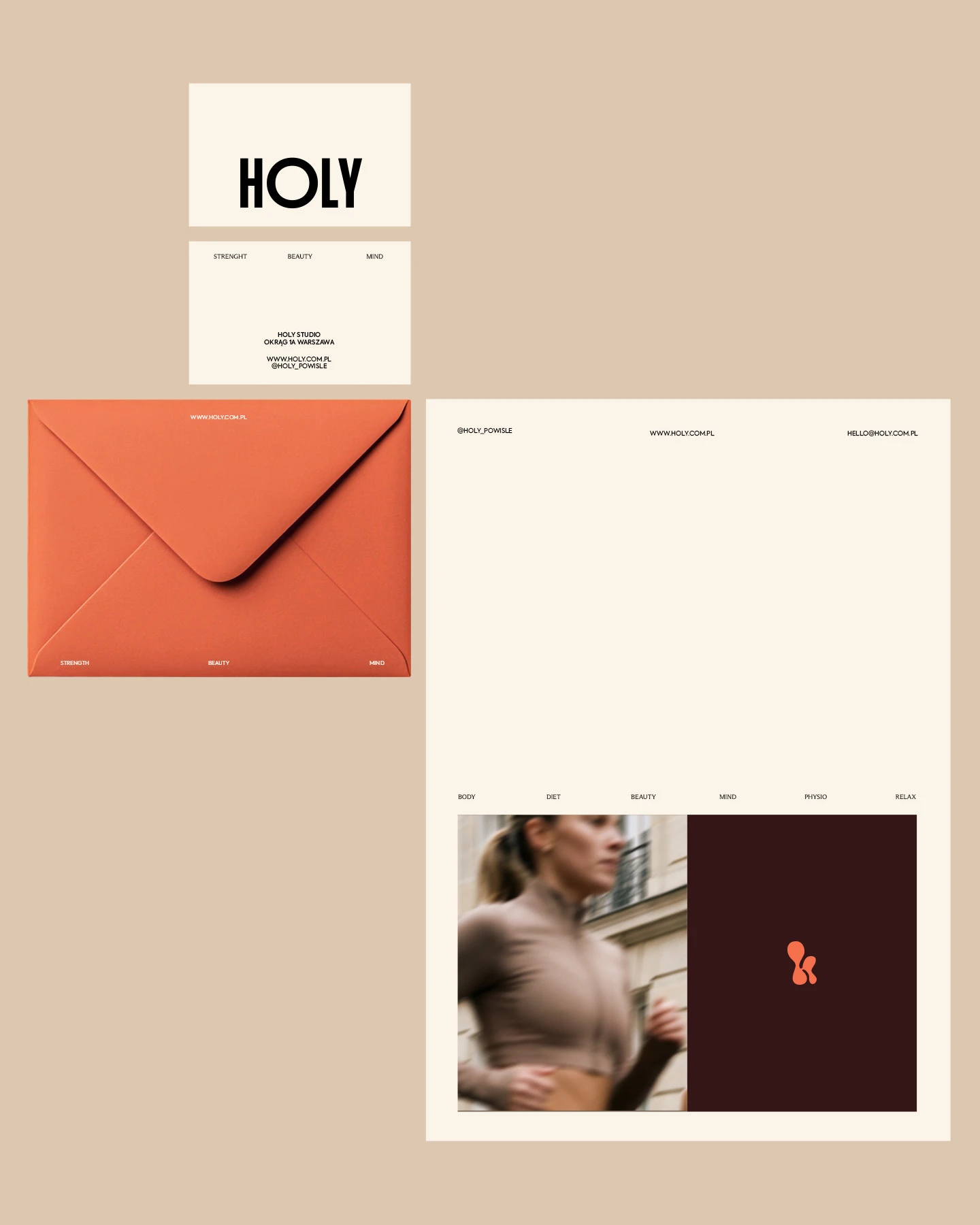 Zestaw materiałów brandingowych studia fitness HOLY