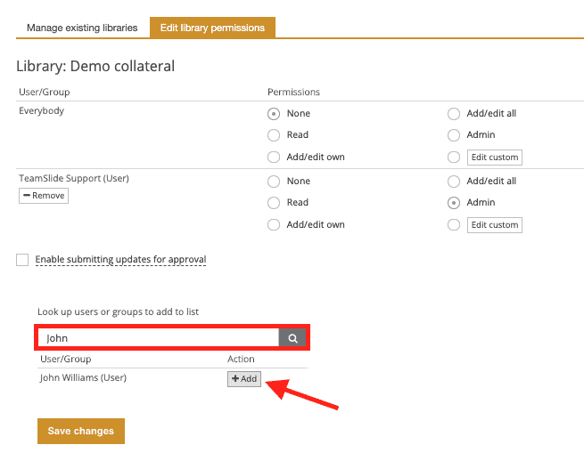 search for users in TeamSlide