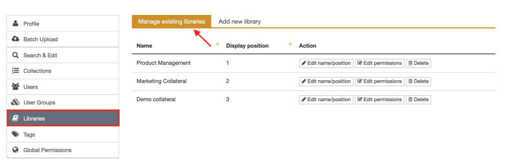 manage libraries in TeamSlide