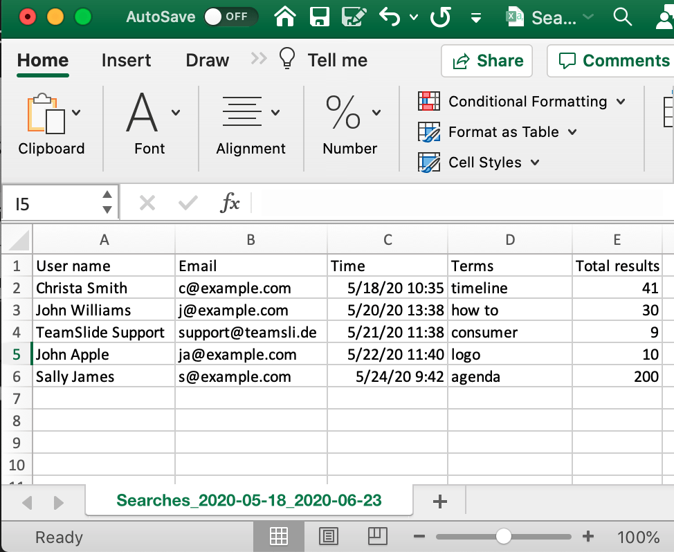 Slide library search report in TeamSlide
