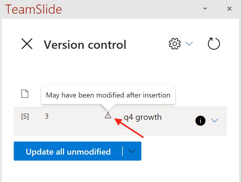 TeamSlide modification alert